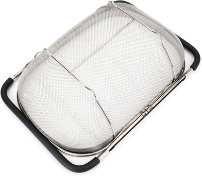 2 PackPremium Quality Over The Sink Stainless Steel Oval Colander with Fine Mesh 6 Quart Strainer Basket & Expandable Rubber Grip Handles - Strain, Drain, Rinse Fruits, Vegetables1