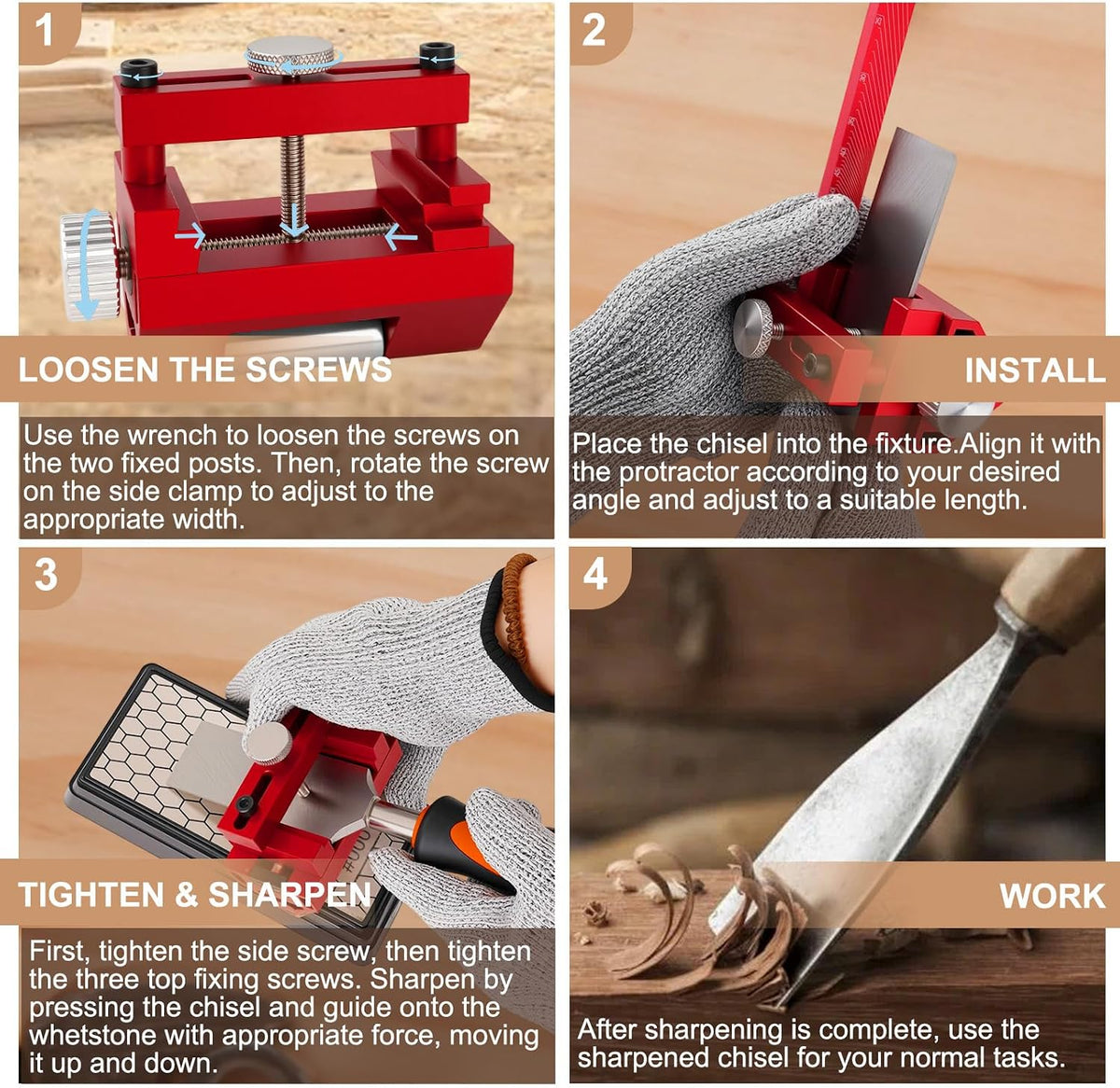 Chisel Sharpening Kit with Honing Guide & 400/1000 Grit Diamond Stone