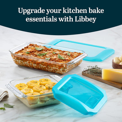Libbey Baker’s Premium 2 Piece Glass Pie Plate, Stackable, Space Saving Casserole Dish Set with Lids, Glass Baking Dish Set for Fruit Pies, Quiches