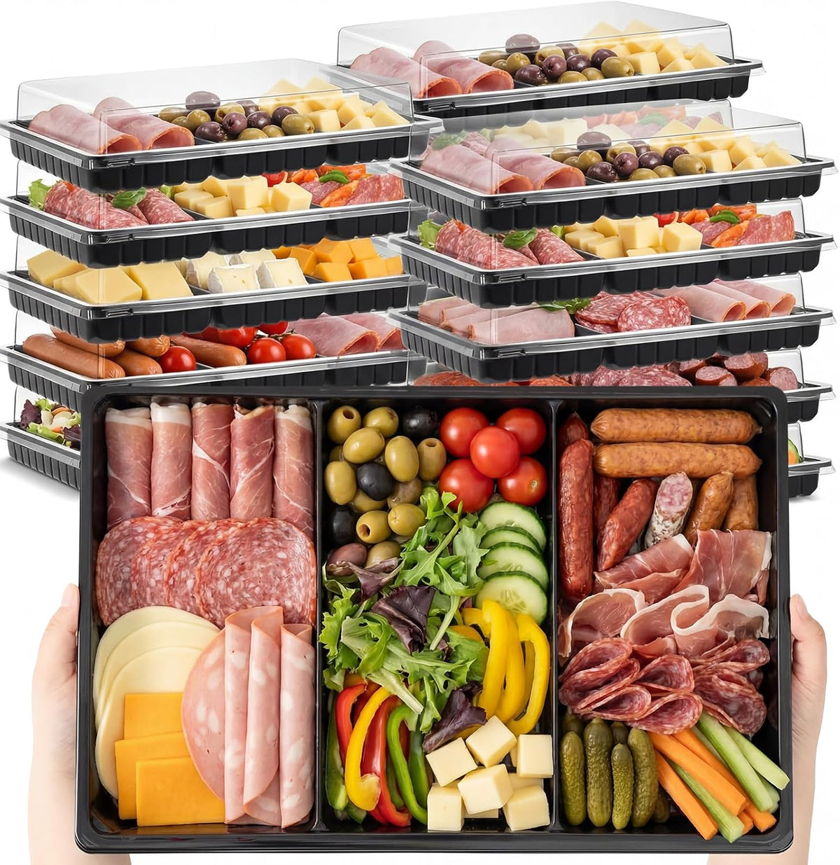 Shellwei 5 Pack 15 x 10 Inch 3 Section Large Charcuterie Board with Lid