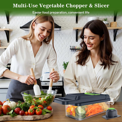 HomeHacks Veggie Chopper Vegetable Cutter, 12 in 1 Kitchen Gadget, Green