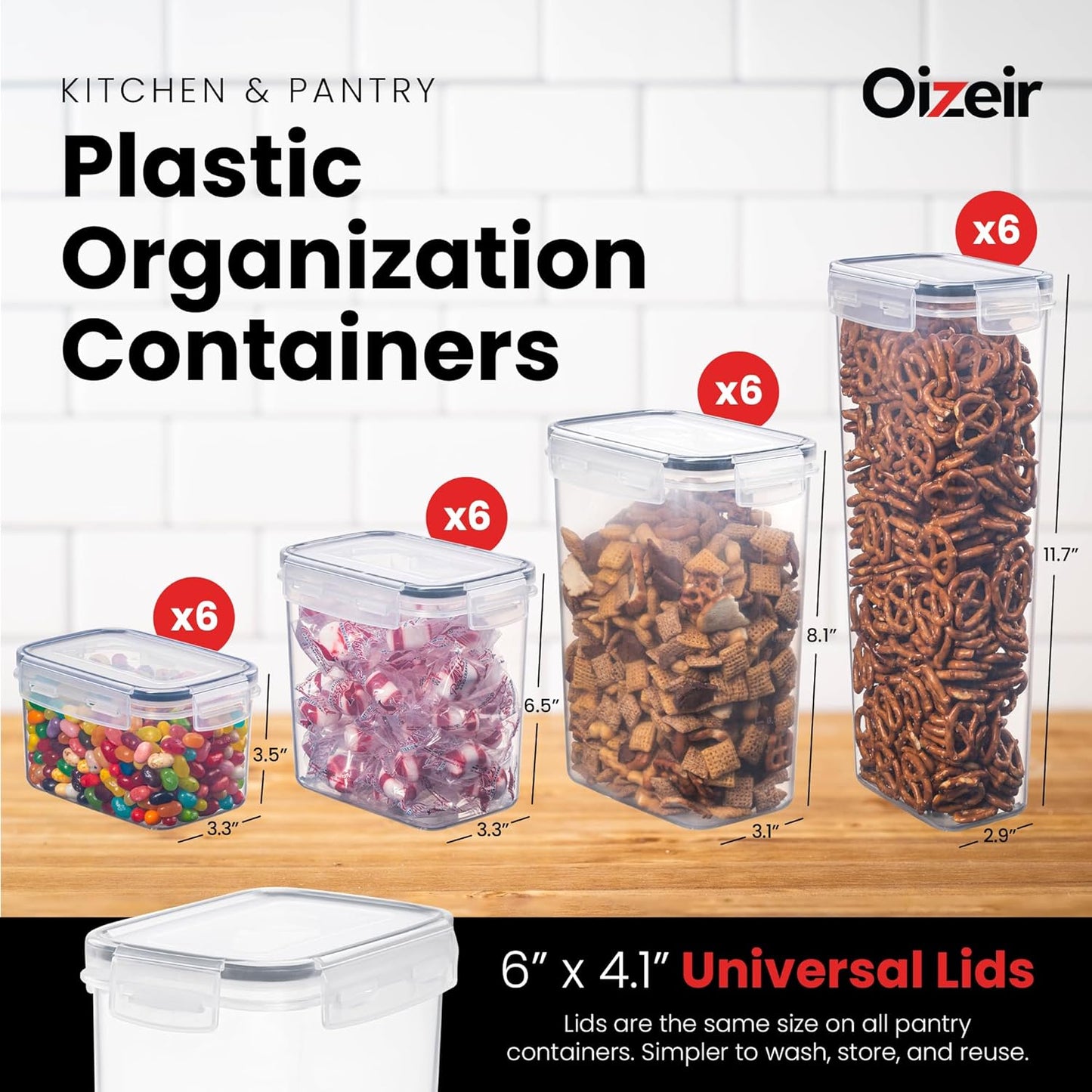 Oizeir Airtight Food Storage Containers Set - Air Tight with Lids - Pasta Flour Sugar Cereal - Storage Containers for Food (Clear-24 Pack)