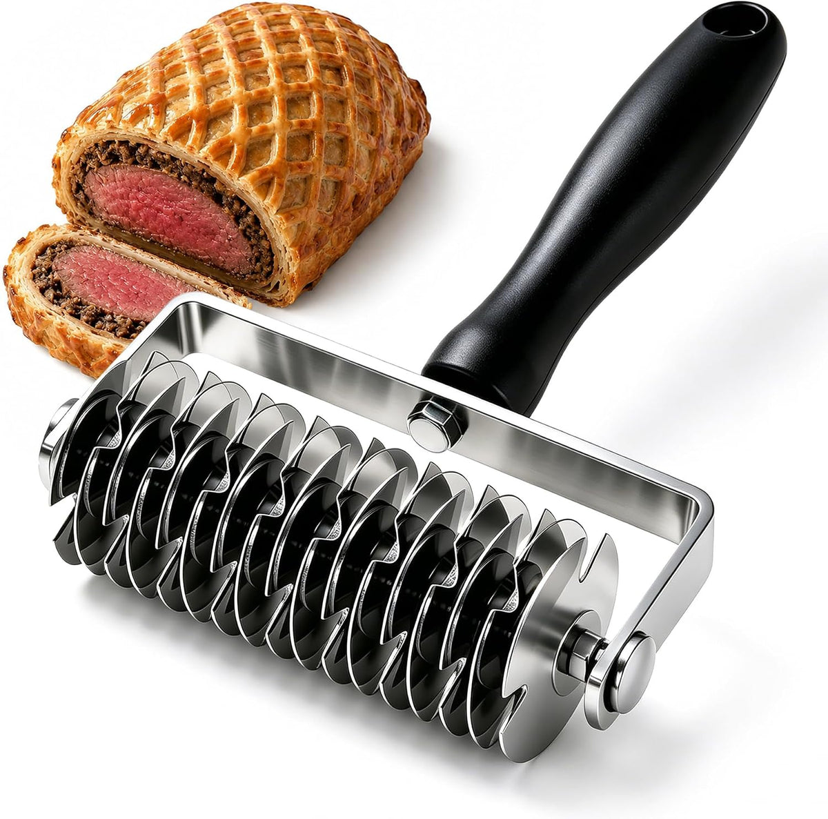 Pastry Lattice Roller Cutter, Stainless Steel Dough Lattice Cutter for Pie Crust, Puff Pastry, Pizza Dough, Bread, Tarts and Beef Wellington Baking