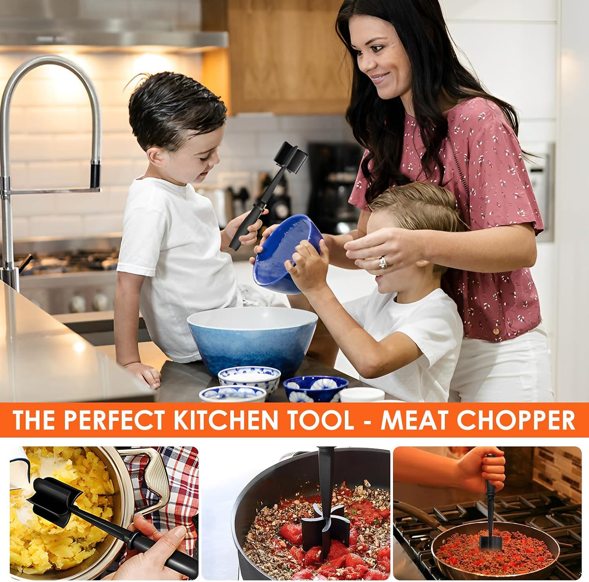 Meat Chopper with 5 Curved Nylon Blades