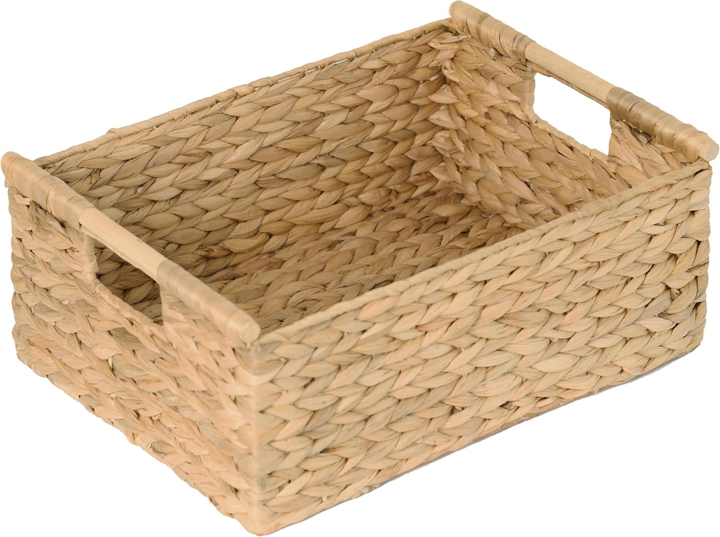 VATIMA Water Hyacinth Storage Baskets with Large Open-Front for Kitchen, Decorative for Living Room, 13.4” x 9.5” x 5.5”, 2 Pack