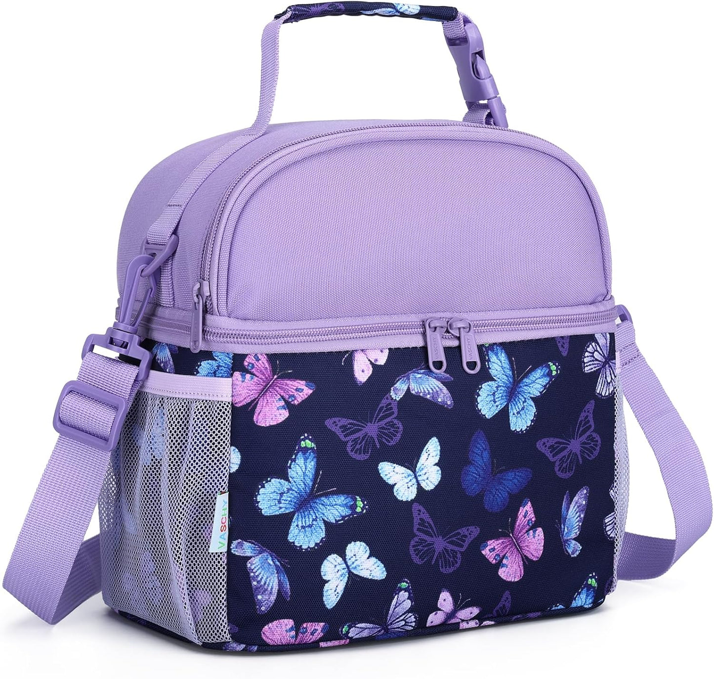 VASCHY Lunch Box Bag for Kids, Insulated Double Compartments Cooler Lunch Tote for Toddlers Boys Girls School/Daycare/Picnic Black Dinos
