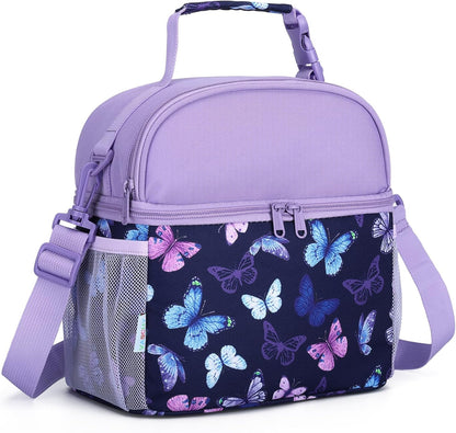 VASCHY Lunch Box Bag for Kids, Insulated Double Compartments Cooler Lunch Tote for Toddlers Boys Girls School/Daycare/Picnic Black Dinos