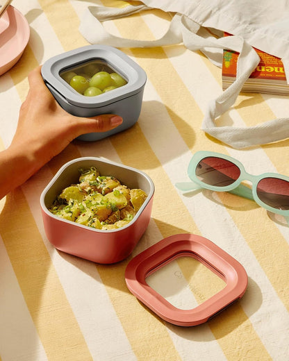 Caraway Glass Food Storage - 4.4 Cup Glass Container - Ceramic Coated - Easy to Store, Non Toxic, Non Stick Lunch Box Container with Lids - Dishwasher, Oven, & Microwave Safe - Mist