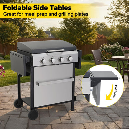 CIG GARDEN 3-Burner Gas Grill & Griddle Combo, 2-in-1 Propane BBQ with Stainless Steel Griddle, Cast Iron Grates & Lid - 30,000 BTU Flat Top for Patio, Backyard, Camping