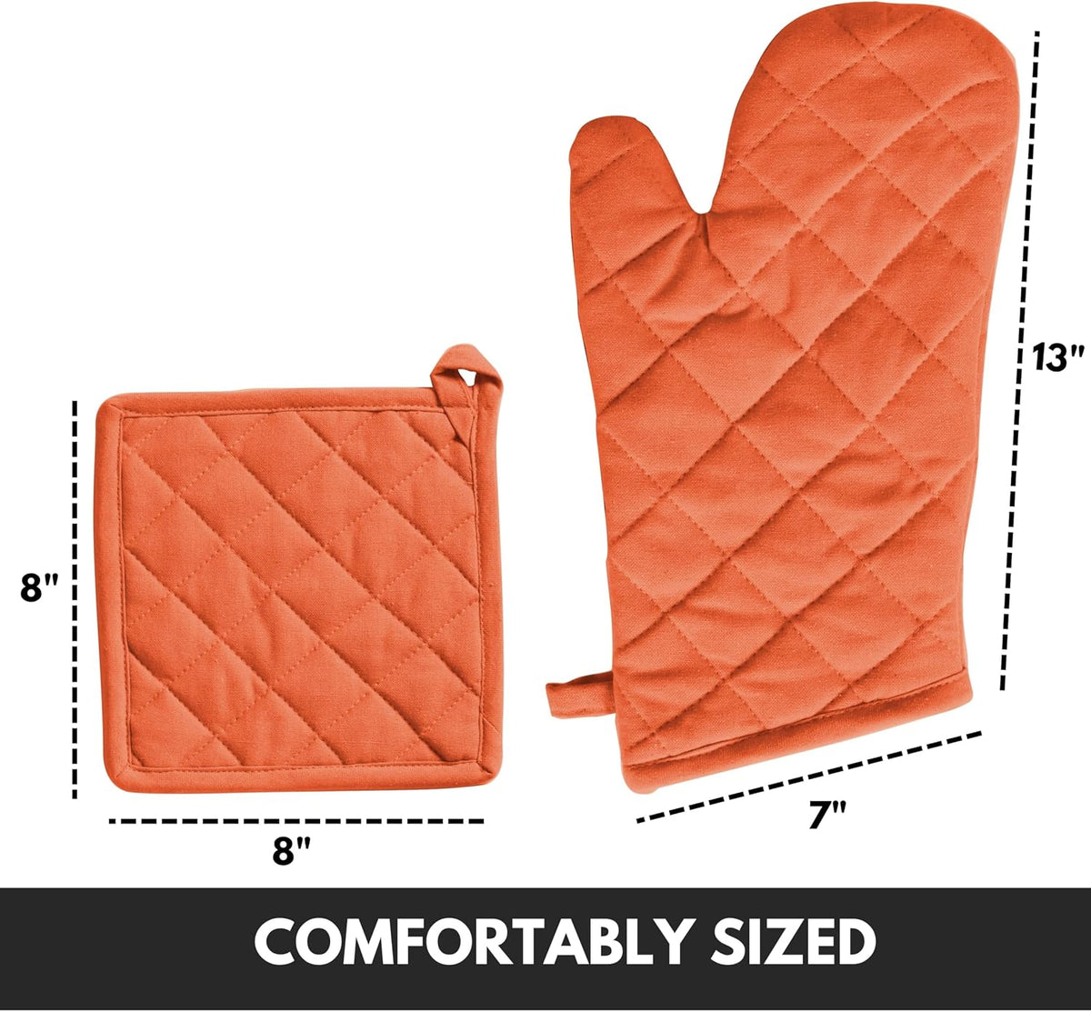 Oven Mitt (7"x13") & Pot Holder (8"x8") 100% Cotton Set of Heat Resistant Oven Gloves & Hot Pads for Gifts, BBQ, Cooking, Baking, Thanksgiving - Mustard Yellow