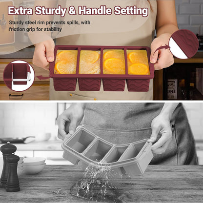 Doasuwish Silicone Freezer Molds for Soup with Lid – 1-Cup Soup Container Style Ice Cube Trays for Freezer, Meal Prep & Food Storage, Freeze 250mL/125mL Portions – 2 Pack