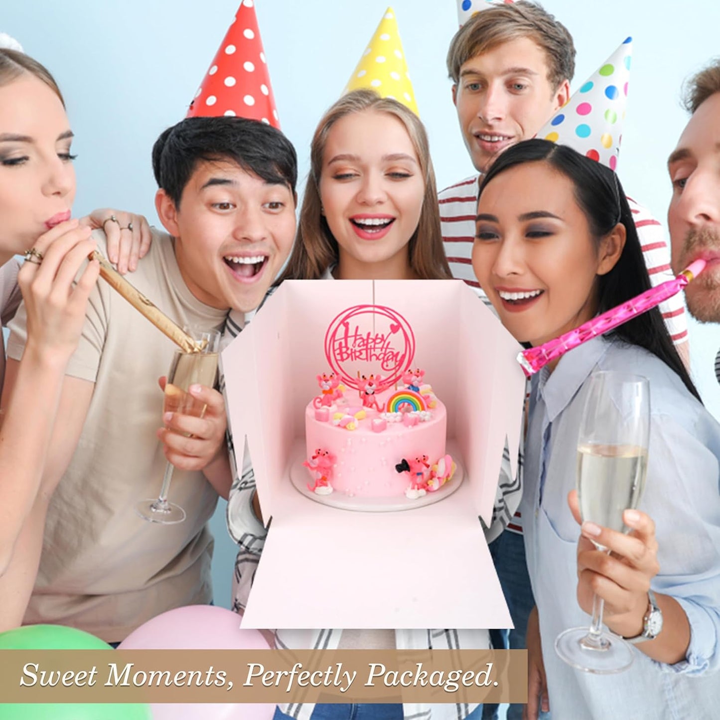 Cakebon Cake Boxes with Drums - 10 Inch Round White Cake Boards/Base para Pasteles (1-Pack) - Caja para Pasteles with Window for Birthdays, Weddings and Parties