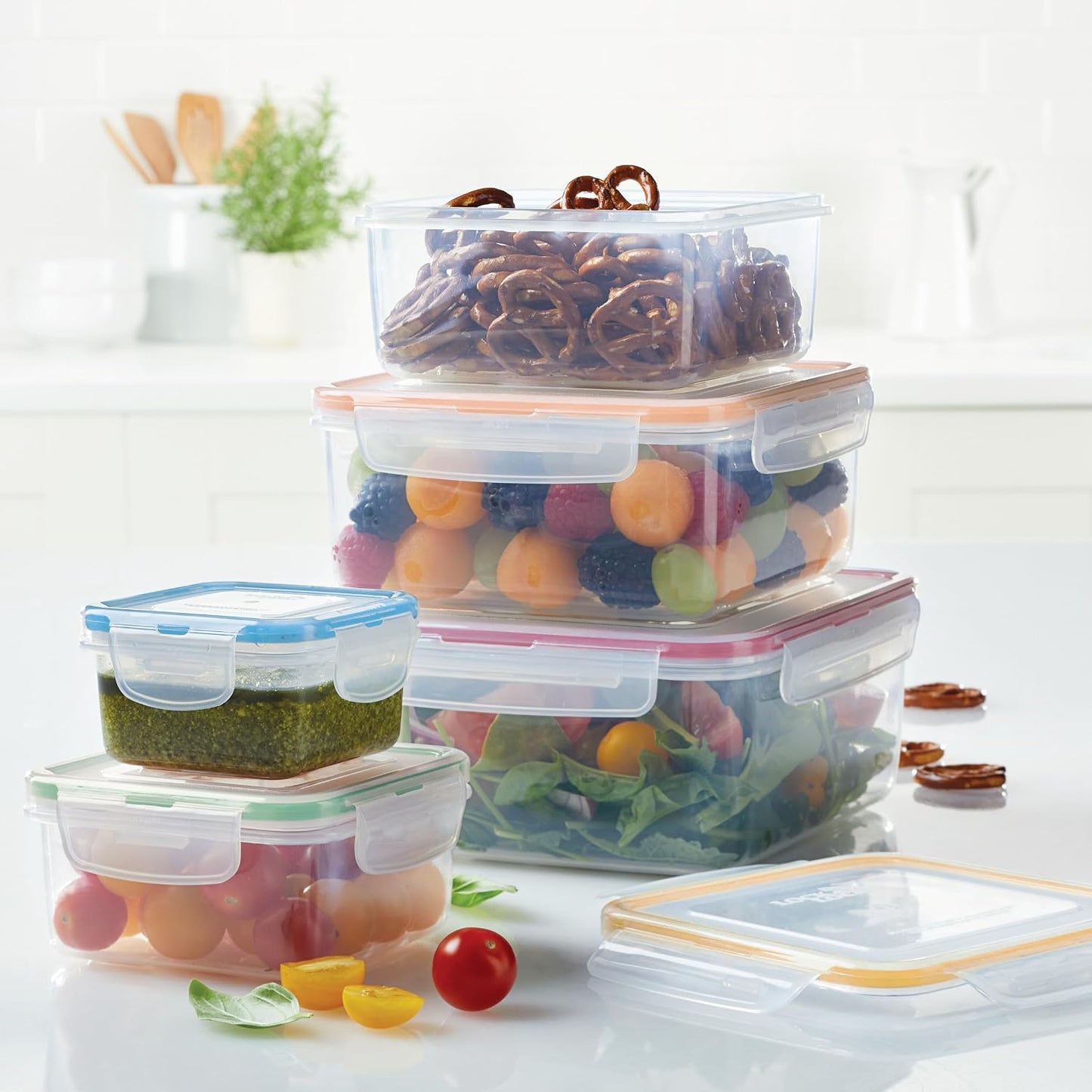 Lock & Lock HPL817S12 Easy Essentials Storage Set/Food Containers Airtight Bins/BPA-Free/Dishwasher Safe, 24 Piece - Clear
