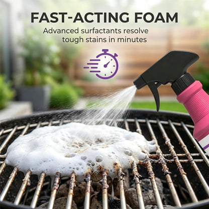 Heavy Duty Grill Degreaser Spray, 2026 Upgrade Heavy Duty Grill Grease Eraser Spray with Cloth Sponge Scrubber Set,Remove Stubborn Grease Smoky Stains Outdoor BBQ Smoker Grates (2)