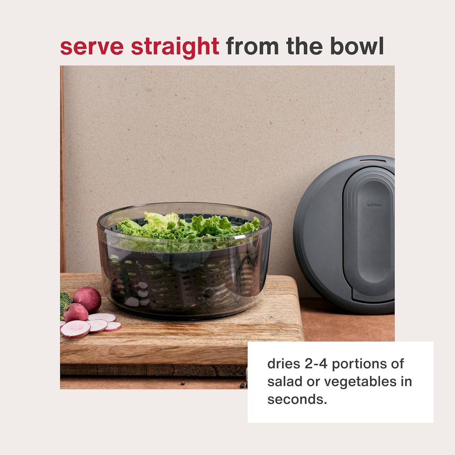 Zyliss Swift Dry Salad Spinner - Fruit Cleaner & Lettuce Spinner with Push Pump - Non-Slip Bowl - Dishwasher Safe - Large