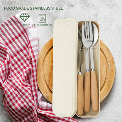 Reusable Travel Utensils with Case, 4pcs Portable Cutlery Set, Knives Fork and Spoon Set for Lunch Box, Portable Silverware Set for Travel Camping Picnic Hiking Office