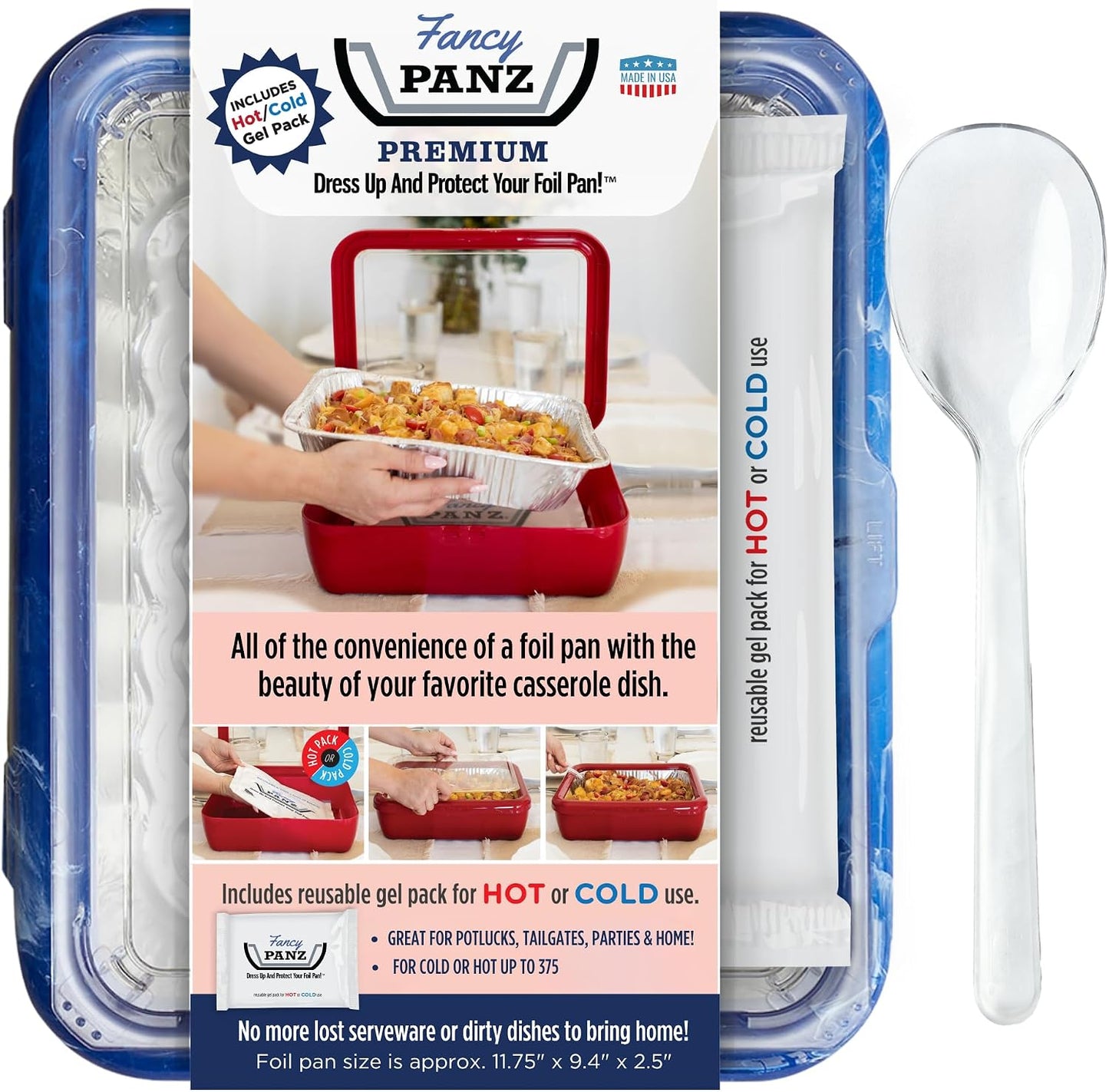 Fancy Panz Red Premium Aluminum Foil Pan Carrier with Secure Latch Lid - Reusable Casserole Carrier for Half Size Pans - Food Transport Holder for Potlucks, Parties, Tailgates & Entertaining