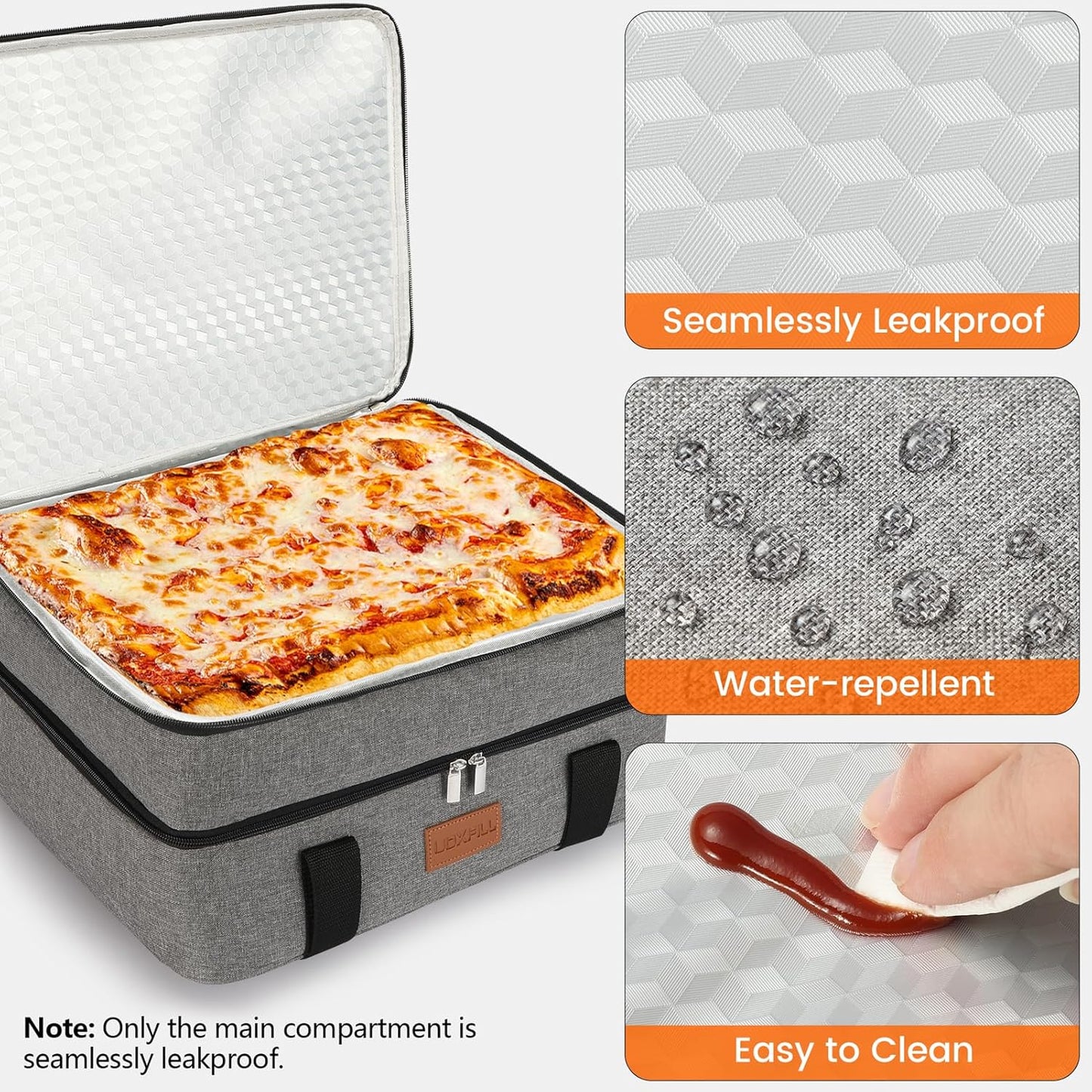 Lunch Bag Insulated Thermal Food Carrier Insulated Double Decker Casserole Carrier for Hot or Cold Food,Insulated Tote Bag for Potluck Cookouts Picnic,Lasagna Holder,Fits 9"x13" Baking Pan,Gray