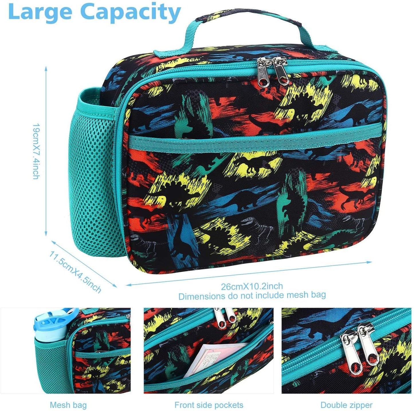 RHCPFOVR Kids Lunch Bag - Insulated Lunch Box for Boys Girls,Washable Lunch Bag and Reusable Toddler Leak-proof Lunchbox for School and Daycare - Colors B