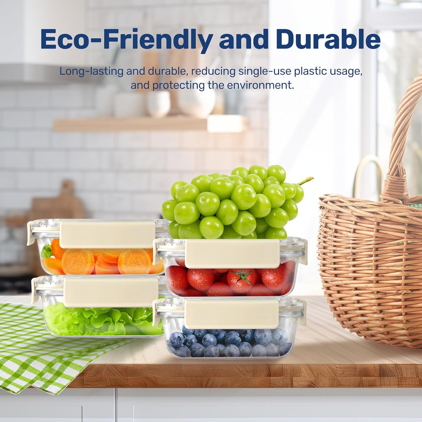 YSSOA All Temp Food Storage Container, Glass Meal Prep Containers with Lids, BPA-Free,Glass Lunch Boxes, Microwave, Oven,Dishwasher Friendly,BPA-Free,Ideal for Lunch, Meal Prep & Leftovers, 4 Packs