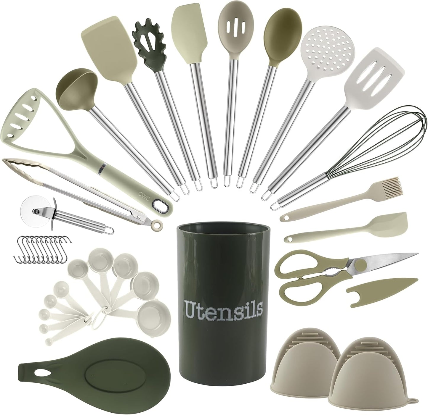 COOK WITH COLOR Silicone Cooking Utensils, Kitchen Utensil Set, Easy to Clean Silicone Kitchen Utensils, Cooking Utensils for Nonstick Cookware, Kitchen Gadgets Set, 38 Piece, Mint