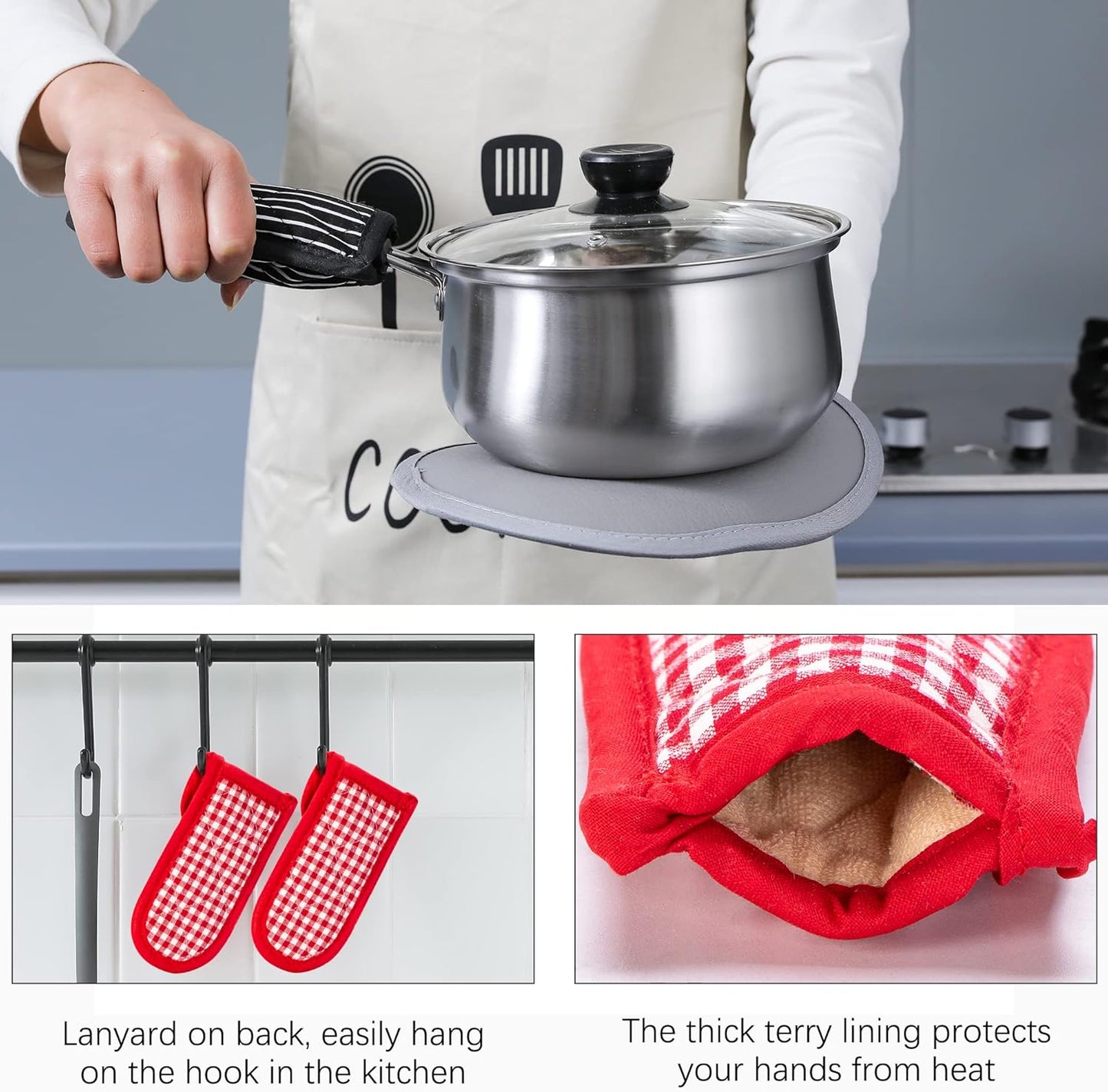 Cast Iron Skillet Handle Covers,Pot Handle Covers Heat Resistant,Pot Holders for Kitchen Heat Resistant,Machine Washable Handle Mitts 2 PCS(Striped)