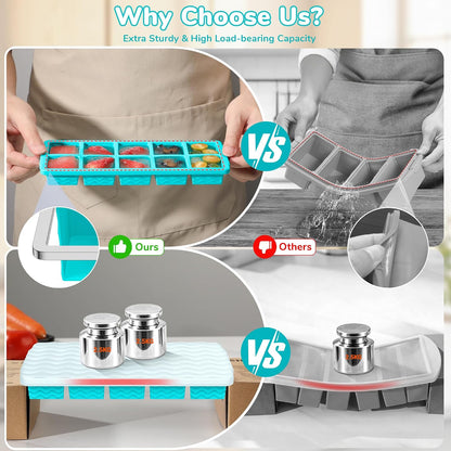 Doasuwish Silicone Freezer Molds for Soup with Lid – 1-Cup Soup Container Style Ice Cube Trays for Freezer, Meal Prep & Food Storage, Freeze 250mL/125mL Portions – 2 Pack
