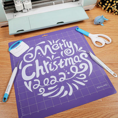 REALIKE 12x12 Light Cutting Mat Compatible with Cricut Maker 3/Maker 4/Maker/Explore 3/4/Air 2/Air/One(3 Mats), Gridded Adhesive Non-Slip Cut Mat for Crafts, Quilting, Sewing and All Arts