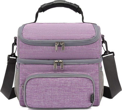 FlowFly Double Layer Cooler Insulated Lunch Bag Adult Lunch Box Large Tote Bag for Men, Women, With Adjustable Strap,Front Pocket and Dual Large Mesh Side Pockets