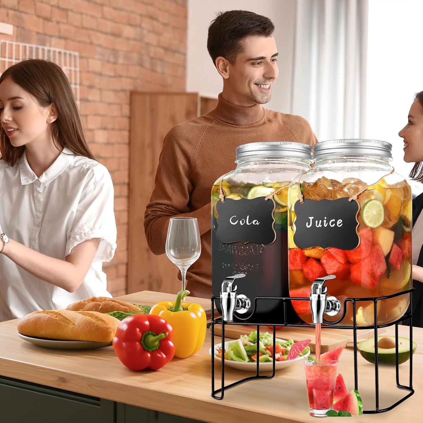 1 Gallon Glass Drink Dispensers For Parties，Lemonade Beverage Dispenser With Stand And Spigot For BBQ, Picnic, Party,Laundry Detergent Dispenser