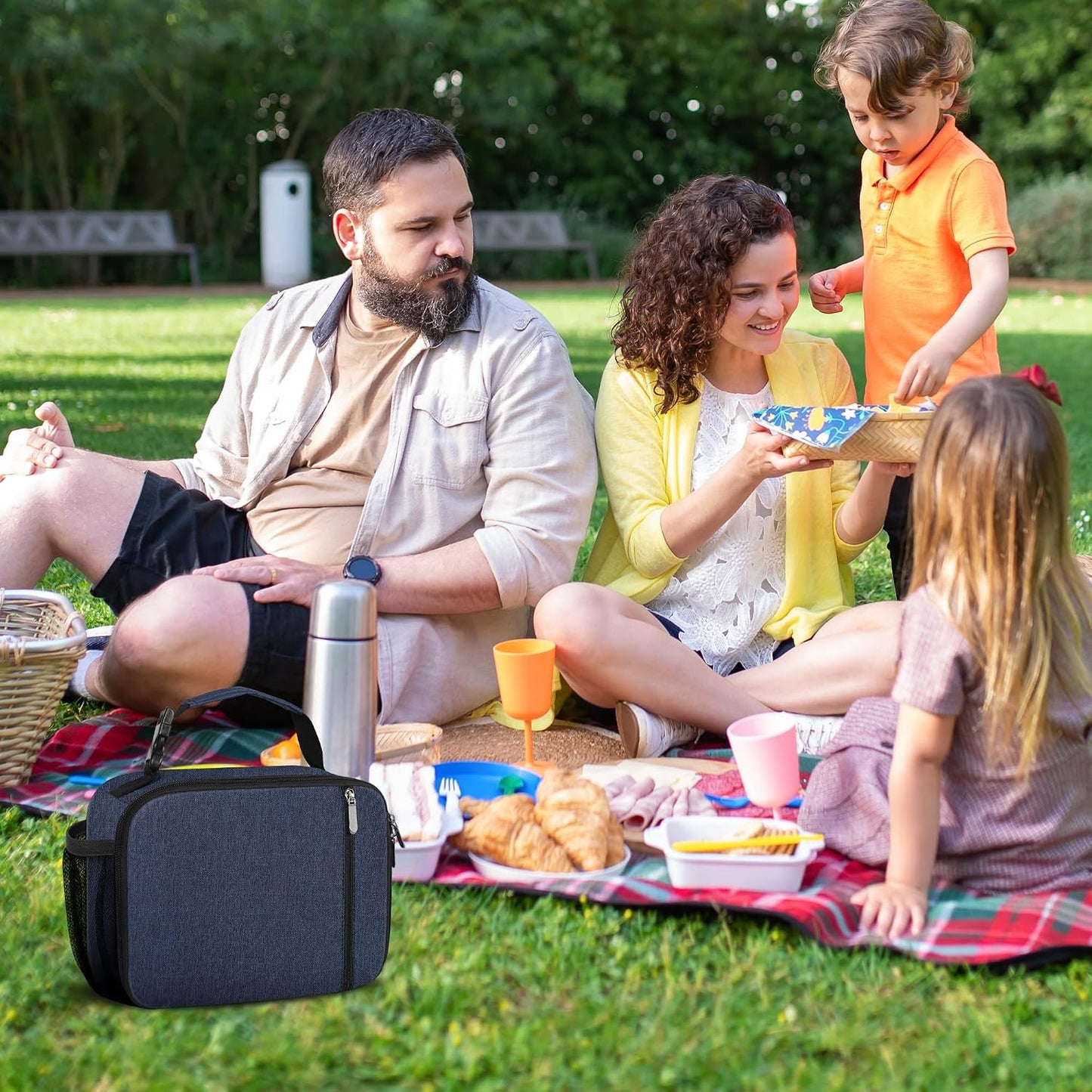 esouler Lunch Box Kids Insulated Lunch Bag for Boys & Girls Durable Children Lunchbox for School with Water Bottle Holder-Black