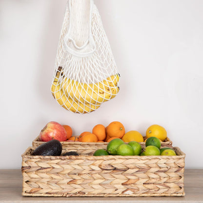 Household Essentials Water Hyacinth Rectangular Storage Basket with Handwoven Fibers and Iron Frame, Natural Finish