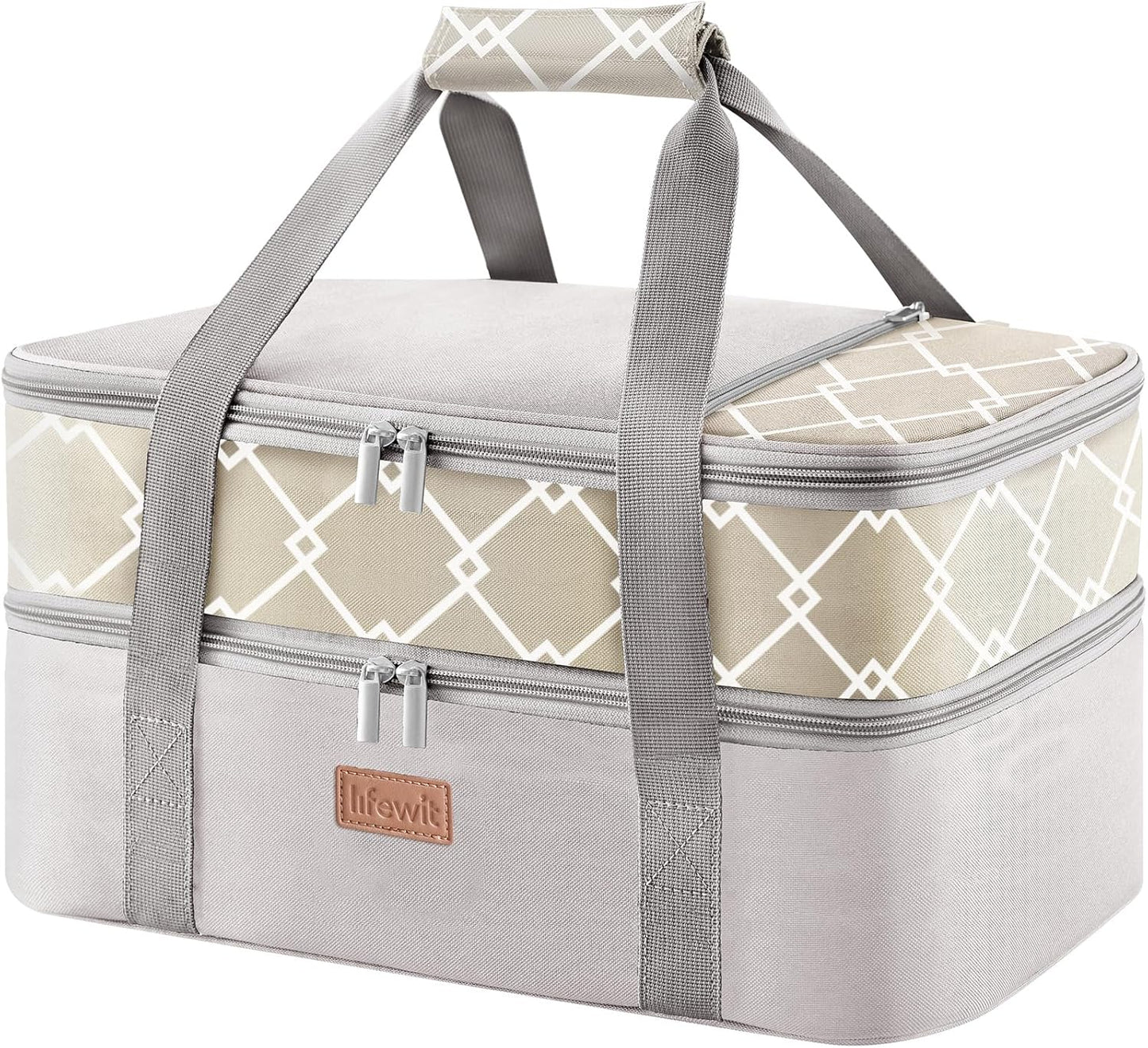 Lifewit Insulated Single Decker Casserole Carrier, Lasagna Lugger Holder for Hot or Cold Food, Fits 9" x 13" Baking Dish, Thermal Lunch Tote Bag for Potluck Parties, Picnic and Cookouts, Grey