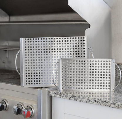 Outset 76631 Stainless Steel Grill Topper Grid, 11"x7" BBQ Pan With Handles