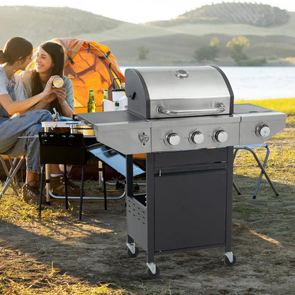 3-Burner Propane Gas Grill, 30,000 BTU Stainless Steel Outdoor BBQ Grill with Lid, Side Shelves & Wheels for Patio, Garden and Backyard Cooking