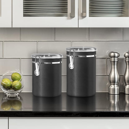 Oggi Stainless Steel Kitchen Canister 62 fl oz - Airtight Clamp Lid, Clear See-Thru Top - Ideal for Kitchen Storage, Food Storage, Pantry Storage. Large Size 5" x 7.5".