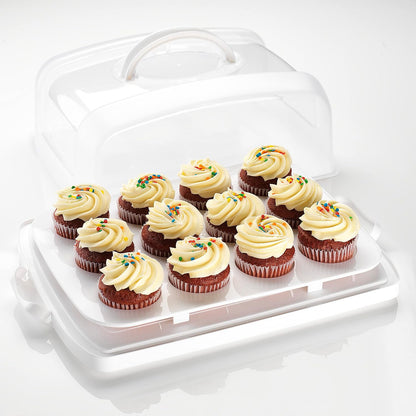 EXTRA TALL DOME 24 Cupcake Carrier, Green Cupcake Holder Carries 24 Cupcake Storage Container, Muffin Traveler Two Tier Stand Reusable Cupcake Box