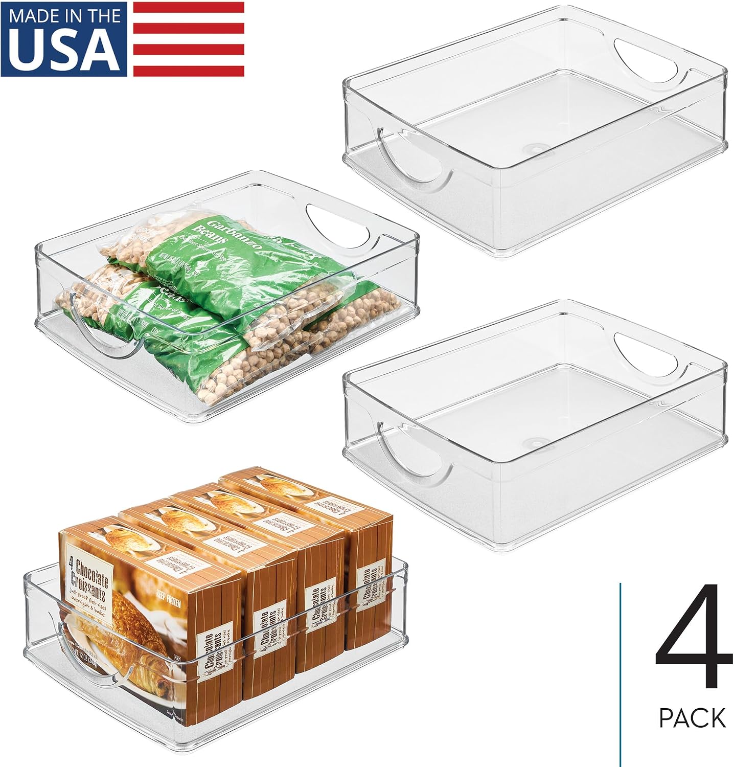 iDesign Plastic Stackable Pantry Bin - Storage Bin with Handles for Cabinets or Fridge - Set of 2 - Clear