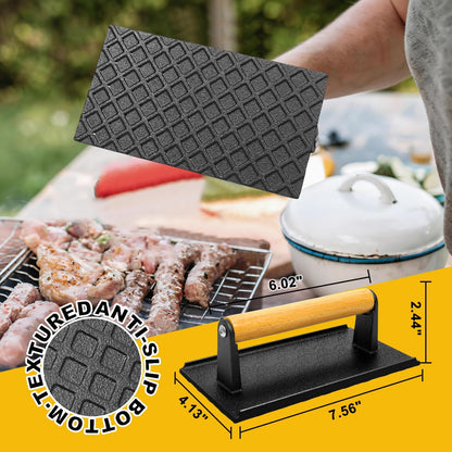 AIVIKI Burger Press, Smash Burger Press for Blackstone Griddle, Heavy Duty Cast Iron Round 6.9In & Rectangular 8.2x4.2In Bacon Grill Press with Wood Handle, Meat Steak Weight for Sandwich, Paninis