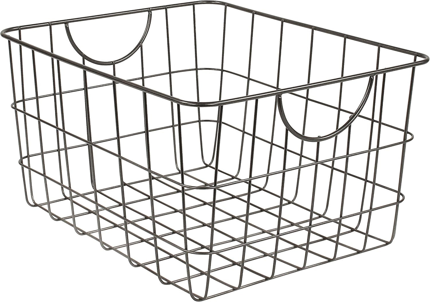 Spectrum Utility Steel Wire Storage Basket for Kitchen Pantry Organization & Closet Shelves with Easy Grip Handles, Durable Metal Basket Organizer with Open Design for Easy Viewing, Industrial Gray
