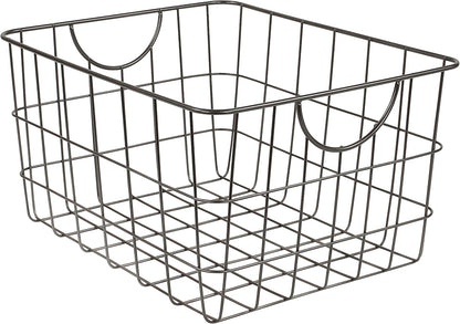 Spectrum Utility Steel Wire Storage Basket for Kitchen Pantry Organization & Closet Shelves with Easy Grip Handles, Durable Metal Basket Organizer with Open Design for Easy Viewing, Industrial Gray