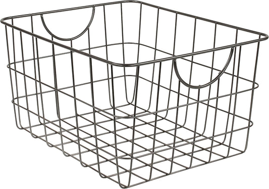 Spectrum Utility Steel Wire Storage Basket for Kitchen Pantry Organization & Closet Shelves with Easy Grip Handles, Durable Metal Basket Organizer with Open Design for Easy Viewing, Industrial Gray