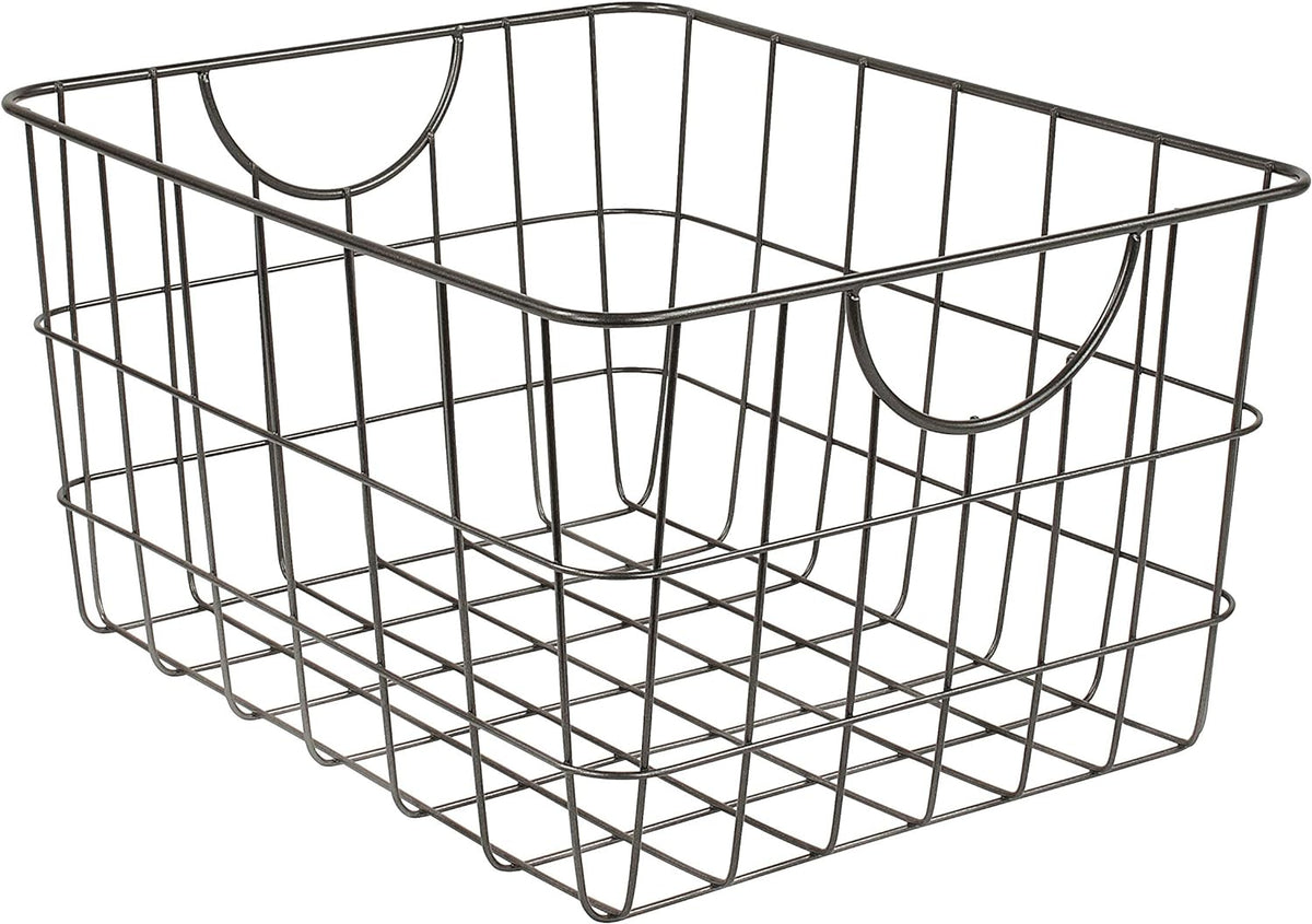 Spectrum Utility Steel Wire Storage Basket for Kitchen Pantry Organization & Closet Shelves with Easy Grip Handles, Durable Metal Basket Organizer with Open Design for Easy Viewing, Industrial Gray
