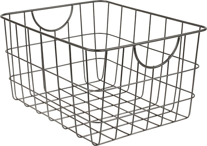 Spectrum Utility Steel Wire Storage Basket for Kitchen Pantry Organization & Closet Shelves with Easy Grip Handles, Durable Metal Basket Organizer with Open Design for Easy Viewing, Industrial Gray