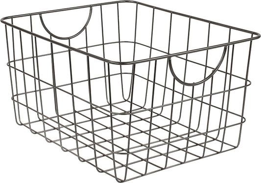 Spectrum Utility Steel Wire Storage Basket for Kitchen Pantry Organization & Closet Shelves with Easy Grip Handles, Durable Metal Basket Organizer with Open Design for Easy Viewing, Industrial Gray