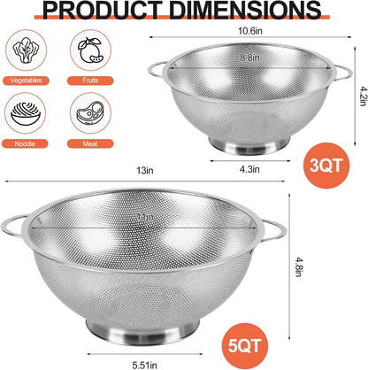 Kaishun Colander Stainless Steel 3-Quart, Strainer for Kitchen Food