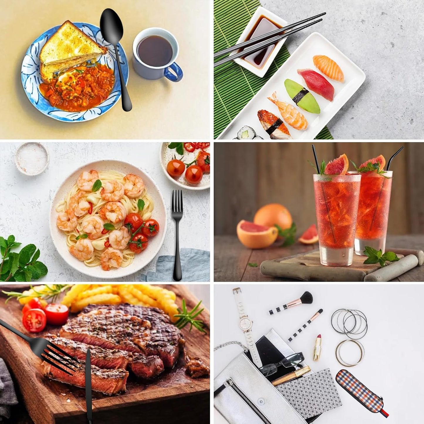 Portable Travel Utensils Set, 18/8 Stainless Steel 3 PCS Cutlery Set Including Knife Fork and Spoon, Reusable Travel Silverware Set with Case for Lunch Box Camping School Office