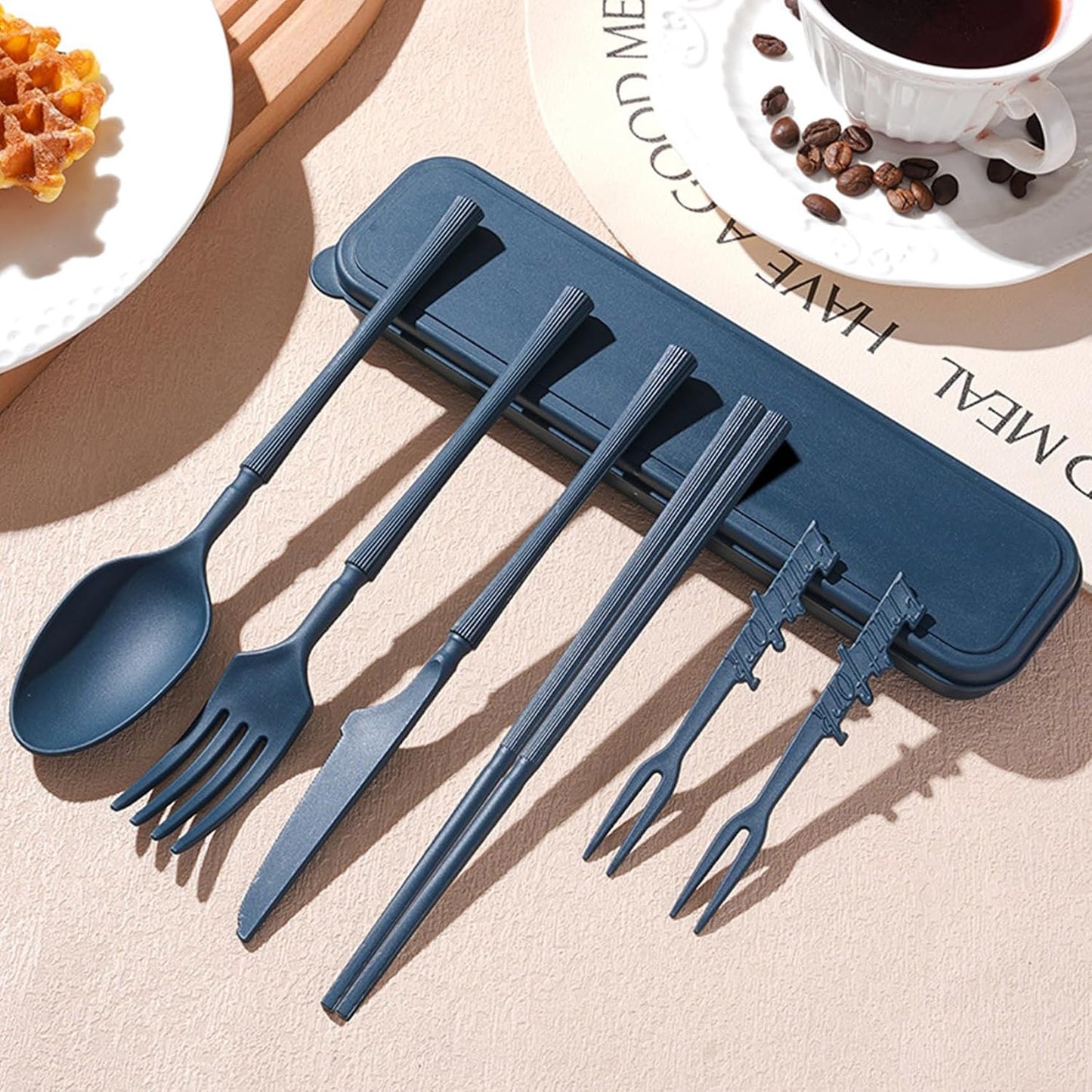 Reusable Travel Utensils Set with Case, Wheat Straw Portable Plastic Fork Spoon Knife Chopsticks Camping Cutlery, Eco-Friendly BPA Free Tableware Picnic Flatware for Kids Adults or Daily Use (Pink)