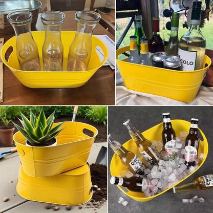 3 PCS 15.3 x 9 x 6 inches Black Metal Galvanized Tub with Handles, 3 Gallon Galvanized Beverage Tubs for Parties, Large Metal Drink Ice Buckets for Beer, Wine, Cocktails & Outdoor Events