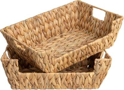 StorageWorks Round Paper Rope Woven Basket for Pantry Organizers and Storage, Stackable Pantry Storage Baskets for Shelves, Brown, 2-Pack
